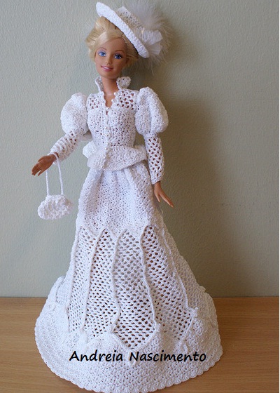 Vestido de noiva de crochê para Barbie